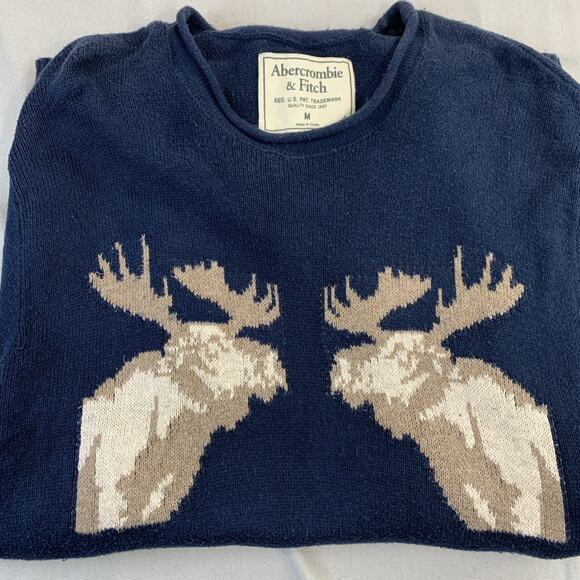 Vintage Abercrombie & Fitch Wool Blend Blue Double Moose Sweater Med - Picture 9 of 9